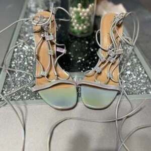 Silver & Grey Strappy Lace-Up Glam High Heels - Open-Toe Stilettos